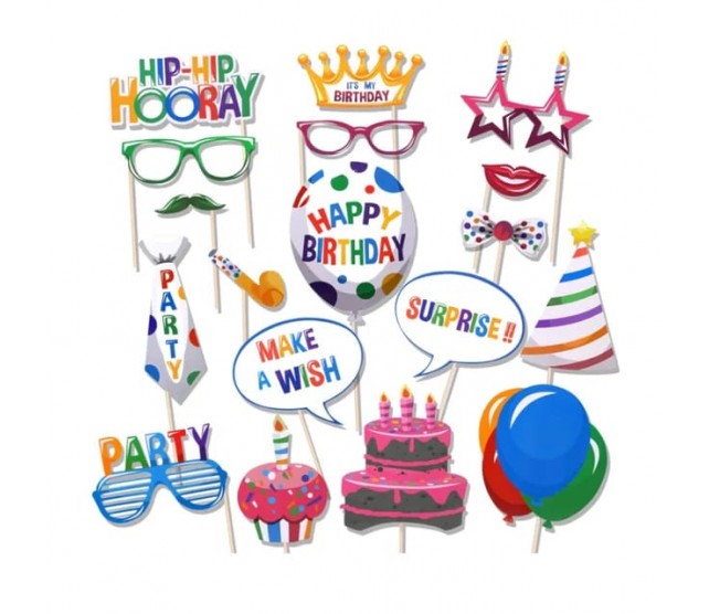 Happy Birthday Party Photo Booth Props 18 Pcs