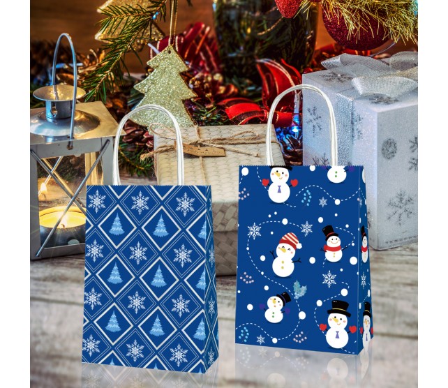 Christmas snowflake gift paper bags with handle 12pcs