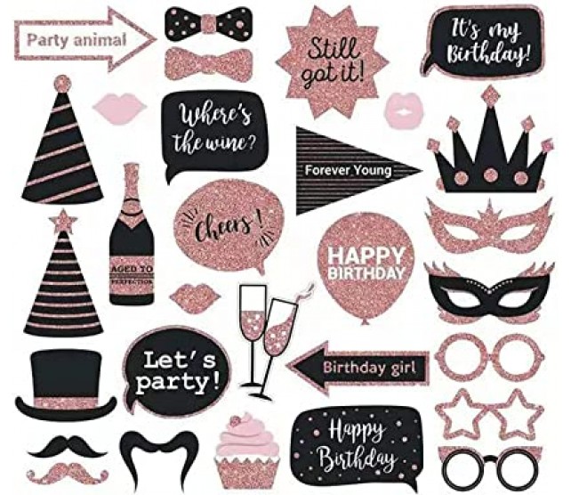 Party Propz Pre-Attached Happy Birthday Photo Booth Props For birthday party decoration (Style 1)